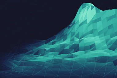 Dijital büyük veri bilgi dağ fütüristik düşük Poli geometri manzara 3d çizim