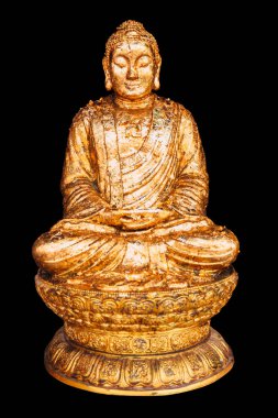 Asya antik altın buddha meditasyon oturan siyah kırpma yolu ile izole