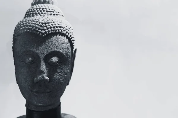 Piedra Artesanal Buddha Cabeza Arte Antiguo Tailandia Blanco Negro Con — Foto de Stock