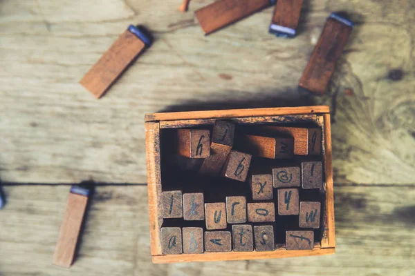 Linguistic Education Concept Wooden Text Rubber Stamp Vintage Color Tone — Stock Photo, Image