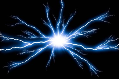 Siyah arka plan üzerine izole elektrik yıldırım flaş gök gürültüsü