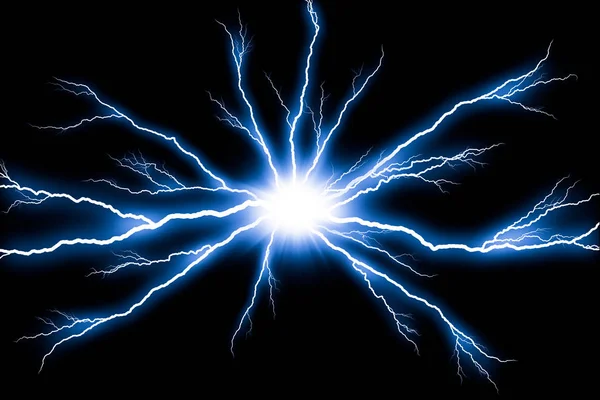 Siyah arka plan üzerine izole elektrik yıldırım flaş gök gürültüsü