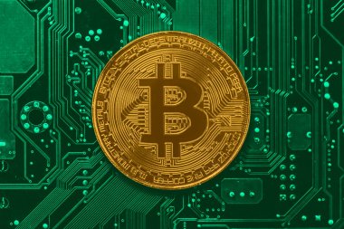 Bitcoin sikke yeşil bilgisayar elektronik devre kartı üzerinde