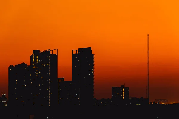 Shadow City High Building Silhouette Orange Sky High Rise Condominium — Stock Photo, Image