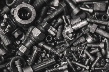 fındık ve cıvata siyah ve beyaz desen sanayi sanatı arka planı için.