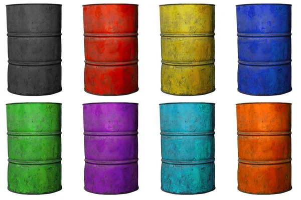 Multiple Colors Old Oil Barrel Tank Objects Isolated Industrial Graphics — Stock Photo, Image