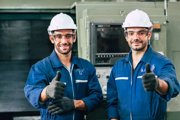 Equipe Trabalhador Feliz Sorrindo Mão Mostrar Polegar Para Cima Para — Fotografia de Stock