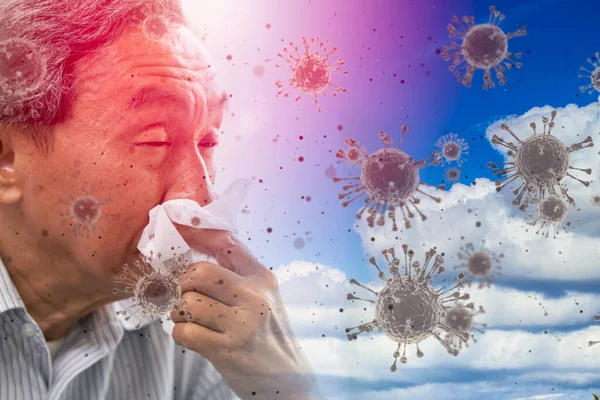Asiático Ancião Doente Espirros Tosse Com Propagação Vírus Corona Covid — Fotografia de Stock