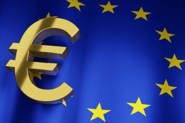 Avrupa Birliği Ulusal Finansal Fon Arkaplanı EUR Euro Para Birimi İmzası, Kopya Alanı ile 3D Hazırlama.