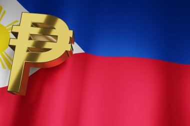 Filipinler Ulusal İşletme Finansal Geçmişi Bayrağında Filipin Para Borsasının PHP Peso Para Birimi İmzası, 3D Hazırlama.