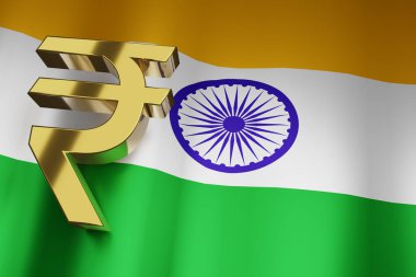 INR Hindistan Rupisi. Hindistan Ulusal İşletme Finansal Arkaplan Bayrağı, 3 Boyutlu Hazırlama.