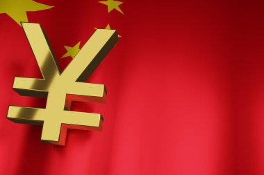 CNY Çin Yuan Para Birimi İşletme Fonu Bayrağı, 3D Hazırlama.