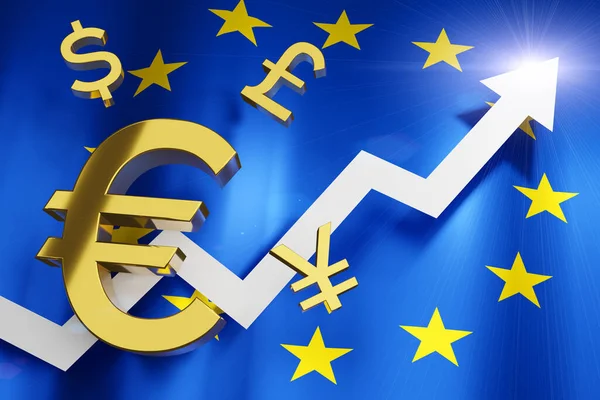 Eur Euro Moneda Con Bandera Unión Europea Tipo Cambio Del —  Fotos de Stock