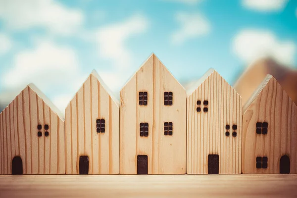 Holz Hause Modell Spielzeug Viele Hausreihe Gemeinschaft Kunst Dekoration Für — Stockfoto