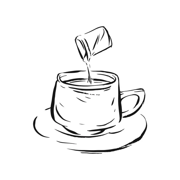 Dibujo de tinta de línea vectorial dibujado a mano de la taza de café ecspresso aislado sobre fondo blanco. . — Archivo Imágenes Vectoriales