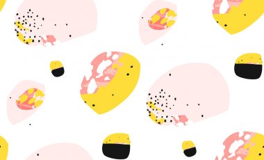 El yapımı, soyut desenli, evrensel modaya uygun, farklı doku ve şekillere sahip beyaz arkaplanda izole edilmiş, yaratıcı kolajlar. Modern grafik tasarımları. Alışılmadık sanat.