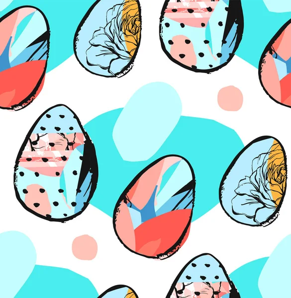 Diseño de patrón sin costura universal creativo abstracto del vector dibujado a mano con los huevos de Pascua en colores brillantes aislados en fondo blanco. . — Archivo Imágenes Vectoriales
