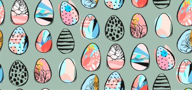 El vektör soyut seamless modeli soyut fırça çizim Paskalya yumurtaları ile çekilmiş. Bahar tatil dekorasyon.