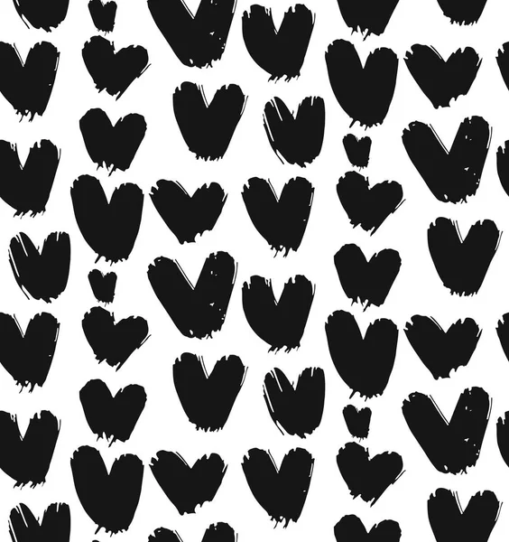 Ручной рисунок вектор абстрактный бесшовный узор с черно-белыми сердцами isolated.Design на день святого Валентина, обертывание, мода, свадьба, день рождения, невеста, украшение, журнал, бизнес — стоковый вектор