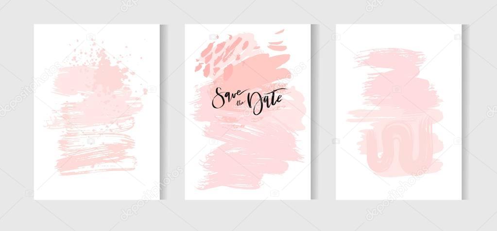 Set of creative universal cards. Hand Drawn textures. Wedding, anniversary, birthday, Valentine s day, party. Design for banner, poster, card, invitation, placard, brochure, flyer. Vector. Isolated.