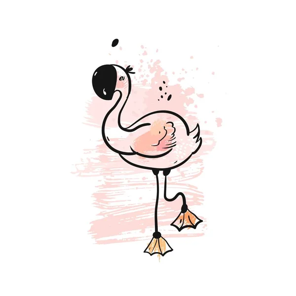 Ilustración de flamenco rosa texturizado a mano libre vector dibujado a mano en colores pastel aislados sobre fondo blanco. Concepto de aves tropicales. Boda, cumpleaños, guardar la fecha, decoración, signo, logotipo, elementos de diseño — Archivo Imágenes Vectoriales