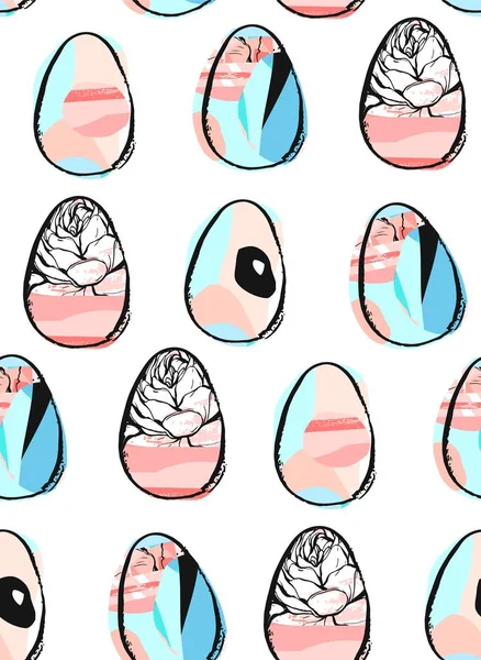 Dibujado a mano vector abstracto creativo universal Feliz Pascua patrón sin costuras elemento de diseño con huevos de Pascua en colores pastel aislados sobre fondo blanco.. — Archivo Imágenes Vectoriales