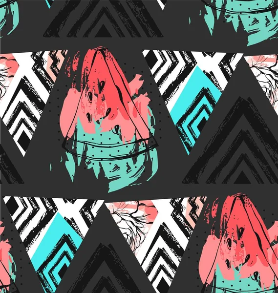 Seamless watermelons pattern. Vector background with watercolor watermelon slices.