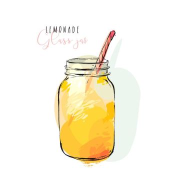 Elle çizilmiş vektör soyut sanat pişirme çizim tropikal limonata sallamak içki beyaz arka plan üzerinde izole cam. Diyet Detoks kavramı.