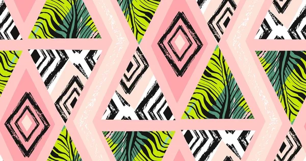 Elle çizilmiş vektör soyut serbest seamless tropikal modeli kolaj zebra motifi, organik dokular, pastel arka plan üzerinde izole üçgenleri ile dokulu. Düğün tarihi, doğum günü, moda dekor kaydetmek