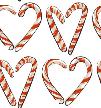 Elle çizilmiş vektör Noel beyaz arka plan üzerinde izole kalp şeklinde şekerler ile seamless modeli Özet. Noel menü tasarımı. Mutlu yeni yıl ve mutlu Noeller kavramı. Yetkin kaydırma