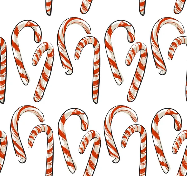 Vettore disegnato a mano astratto modello senza cuciture di Natale con bastoncini di zucchero isolato su sfondo bianco. disegno del menu di Natale. Buon anno e Buon Natale concettuale.Wrapping papper.Fabric pattern — Vettoriale Stock