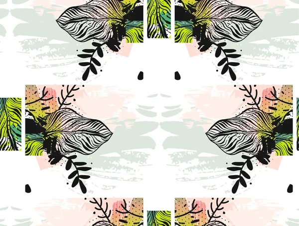 여름의 독특 한 정글 식물인 열 대 야자나무 잎이다. 패턴, 검은 흰색의 기하학적 배경 위에 나선 없는 꽃무늬. 자연 벽지. — 스톡 벡터