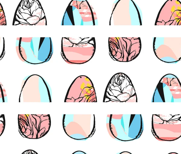 Vecteur dessiné à la main abstrait créatif universel Joyeux Pâques élément de conception de motif sans couture avec des œufs de Pâques dans des couleurs pastel isolé sur fond blanc. — Image vectorielle