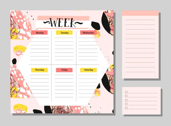 Scandinavian Weekly and Daily Planner Template (em inglês). Organizador e agenda com notas e lista de tarefas. Vector. Isolado. Conceito de Verão de Férias na Moda com Elementos de Design Gráfico — Vetor de Stock