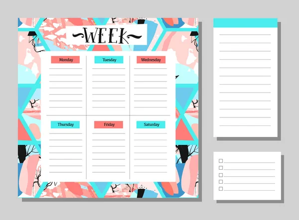 Scandinavian Weekly and Daily Planner Template (em inglês). Organizador e agenda com notas e lista de tarefas. Vector. Isolado. Conceito de Verão de Férias na Moda com Elementos de Design Gráfico — Vetor de Stock