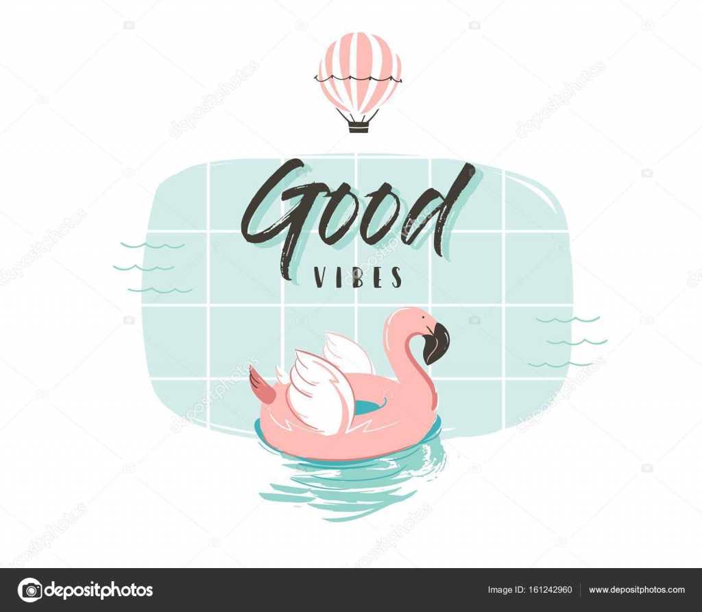 Disegnato a mano vettoriale astratto estate tempo divertimento illustrazione con Boa fenicottero rosa anello in colori