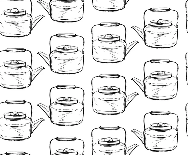 El çizilmiş grafik seamless modeli ile siyah ve beyaz renklerde çaydanlıklar. Çay töreni kavramı. Ambalaj kağıt, iş, web, salonu çay salonu Tasarla