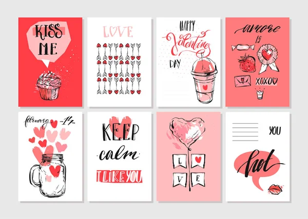 Sevgililer günün kutlu olsun. Sevgililer Günü tebrik kartı seti, davetiye, poster tasarımı şablonları. Aşk — Stok Vektör