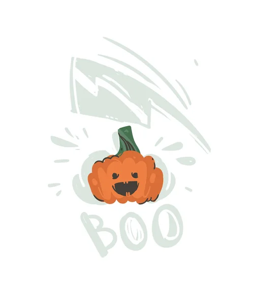 Vettore disegnato a mano astratto cartone animato Felice Halloween illustrazione con zucca lanterna mostro isolato su sfondo bianco. — Vettoriale Stock