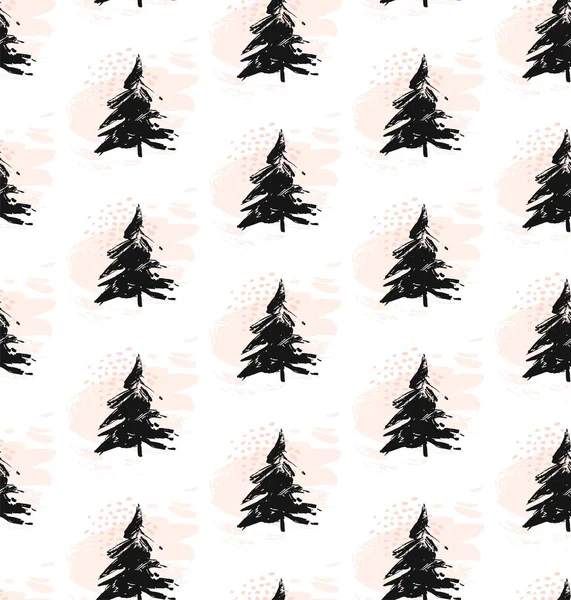 Vektor handgemalte Tintenillustration mit Pinselstrichen. Neues Jahr, Weihnachtsbäume. Abstrakter Hintergrund. — Stockvektor
