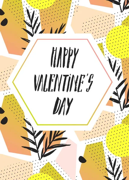 Feliz día de San Valentín Carta. Fondo tipográfico con adornos, corazones, cinta y flecha — Vector de stock