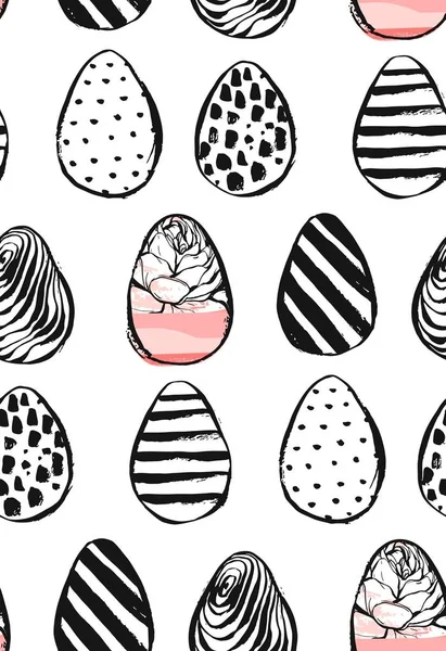 Gambar tangan vektor abstrak kreatif universal Happy Easter Seamless pola elemen desain dengan telur Paskah dalam warna pastel terisolasi pada latar belakang putih.. - Stok Vektor