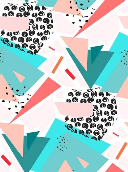Hand getekende vector Abstract getextureerde kleurrijke geometrische naadloze patroon in onscherpte en roze kleuren. — Stockvector