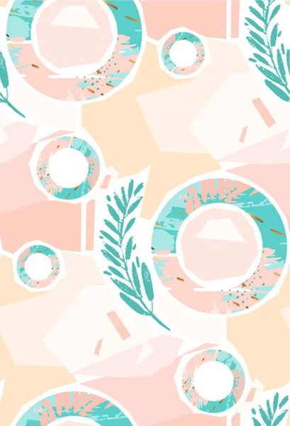 Abstract artistic geometric seamless pattern in blue, gold, white and pastel pink. Ручной рисунок винтажной текстуры, поздние завтраки, узоры и геометрические элементы.Современный абстрактный дизайн плакат, обложка — стоковый вектор