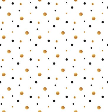 Şirin çocuklar polka dot renkli kesintisiz vektör desen ile katı ve altın ışıltılı siyah noktalar düz beyaz arka plan üzerinde.