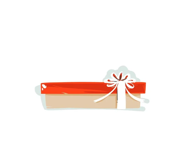 Mão desenhado vetor abstrato divertido Feliz Natal tempo cartoon ícone ilustração com casa feita artesanato papel surpresa caixa de presente com arco isolado no fundo branco —  Vetores de Stock