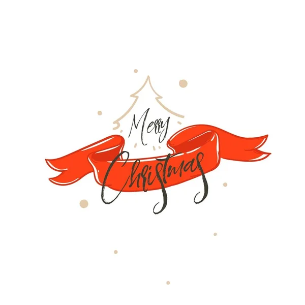 Χέρι διανυσματικά καλά Χριστούγεννα Ψώνια χρόνο κινούμενα σχέδια γραφικών απλό χαιρετισμό Εικονογράφηση Σχεδιασμός λογότυπου με κόκκινη κορδέλα και χειρόγραφες καλλιγραφίας που απομονώνονται σε λευκό φόντο — Διανυσματικό Αρχείο