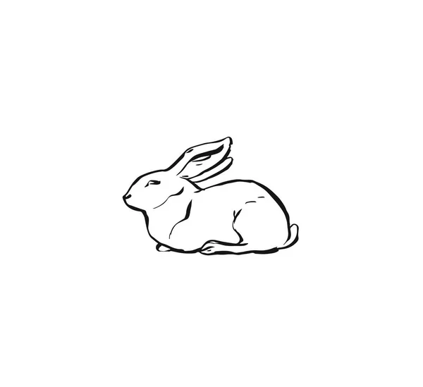 Vetor desenhado à mão elemento de design gráfico abstrato ícone com desenho bonito pincel ilustração de coelho ou coelho isolado no fundo branco —  Vetores de Stock