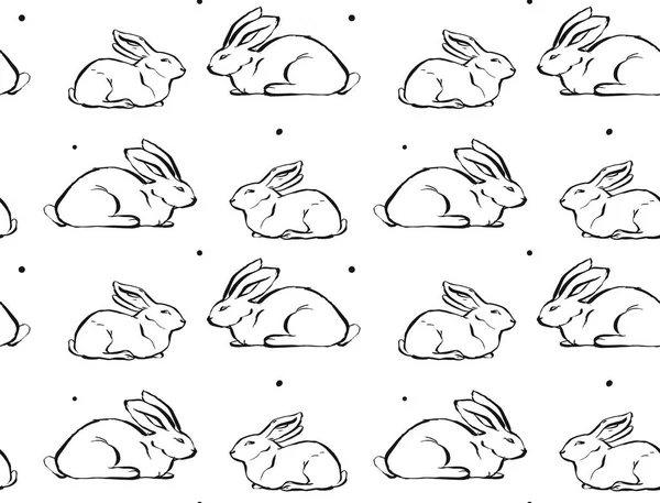Hand drawn vector abstract graphic icon design element with cute ink brush drawing illustration seamless pattern of bunny or rabbit isolated on white background — Stock Vector
