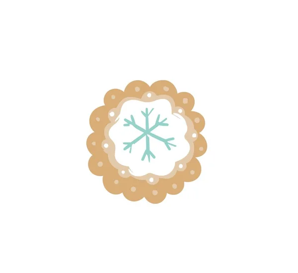 Diversión abstracta vectorial dibujada a mano Feliz Navidad tarjeta de ilustración de dibujos animados con galletas de jengibre horneadas forma redonda aislada sobre fondo blanco — Vector de stock